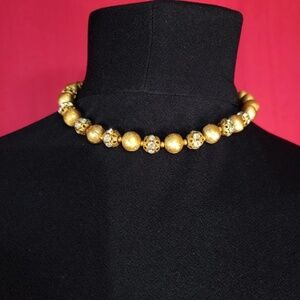 Vintage Gold Tone Filagree Bead and Rhinestone Choker